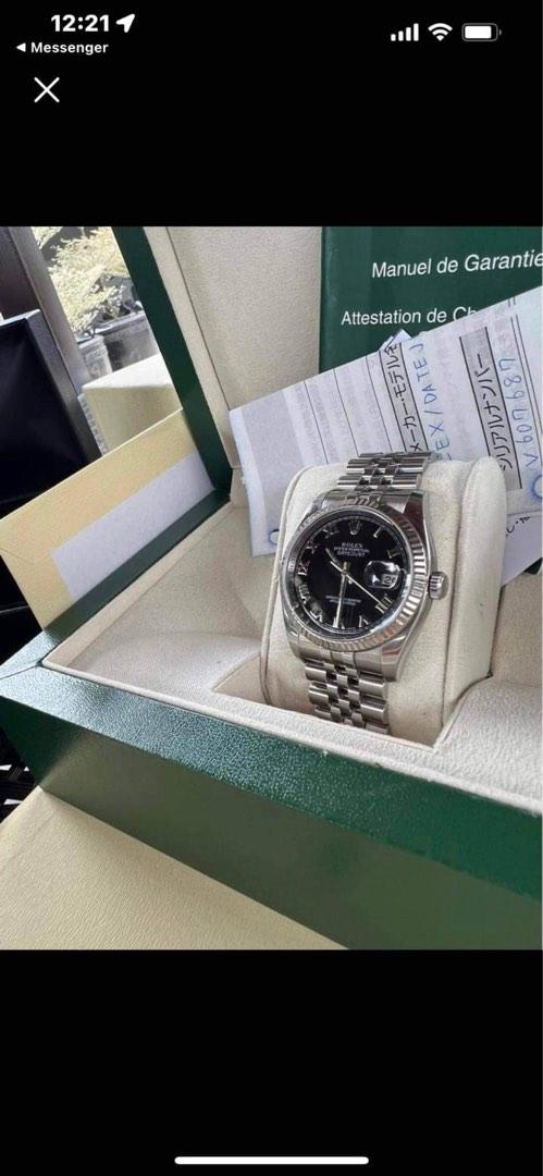 Rolex Datejust Super Jubilee 36mm (Category: Luxury Watches) located in Pasig City. Submitted by Watchaholics (Listing ID 1190690897, Image 2). Description: Fast break Rolex Datejust Super Jubilee Men size 36mm Continues Bracelet Black face Roman with Box and Japan reciept 9/10 Condition.