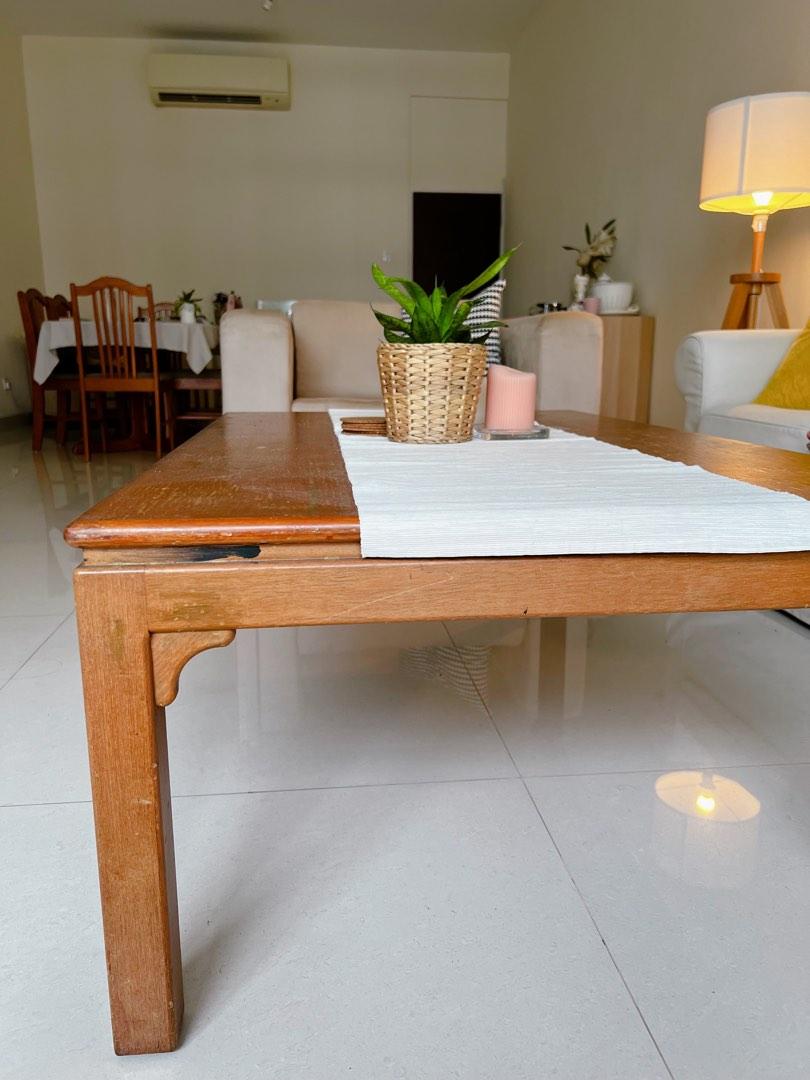 Rustic coffee table (Category: Tables & Sets) located in Singapore. Submitted by winestained (Listing ID 1190763434, Image 2). Description: Well loved rustic wooden coffee table for sale. Heavily used with obvious marks on the surface, however can be easily concealed with a nice table runner or cloth. Length: 122x76x44 Please arrange for self collection or own delivery. Thanks. .