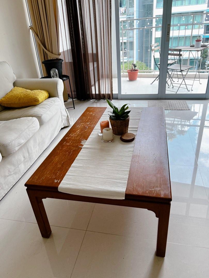 Rustic coffee table (Category: Tables & Sets) located in Singapore. Submitted by winestained (Listing ID 1190763434, Image 3). Description: Well loved rustic wooden coffee table for sale. Heavily used with obvious marks on the surface, however can be easily concealed with a nice table runner or cloth. Length: 122x76x44 Please arrange for self collection or own delivery. Thanks. .