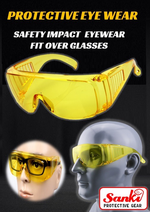 SAFETY PROTECTIVE EYEWEAR LARGE SIDE FIT AMBER LENS/ SAFETY YELLOW