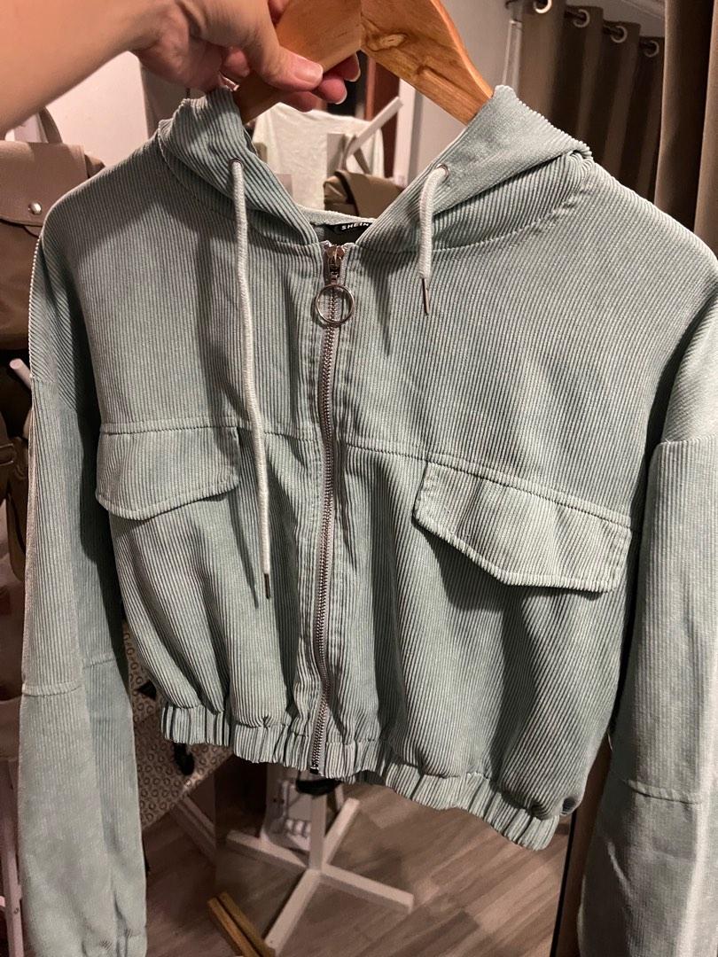 Shein Corduroy Jacket (Teal) (Category: Coats, Jackets and Outerwear) located in Cagayan de Oro. Submitted by declutterwithstef (Listing ID 1190811125, Image 1). Description: Shein Zip Up Hooded Jacket Used twice Good as new.