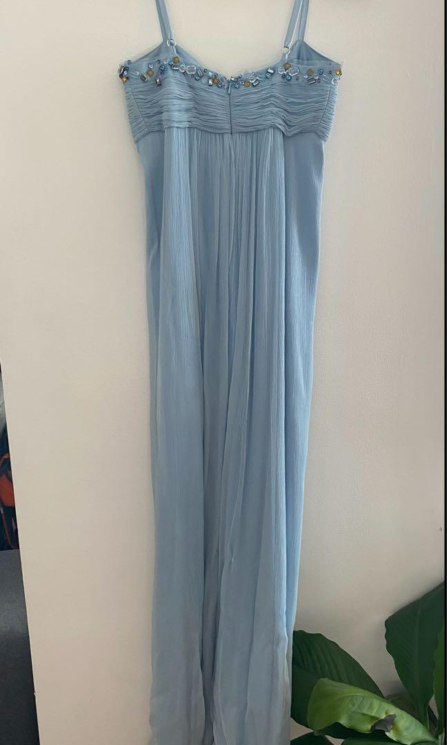 Sky blue chiffon gown (Category: Evening dresses & gowns) located in Makati City. Submitted by love2give.ph (Listing ID 1190731295, Image 3). Description: Re-sized to fit a US 2-4 Delicate chiffon with jewel details along a sweetheart neckline Minimal snagging on the dress and still very wearable, cute, and flirty Approx. 44” from bust to bottom of the dress.