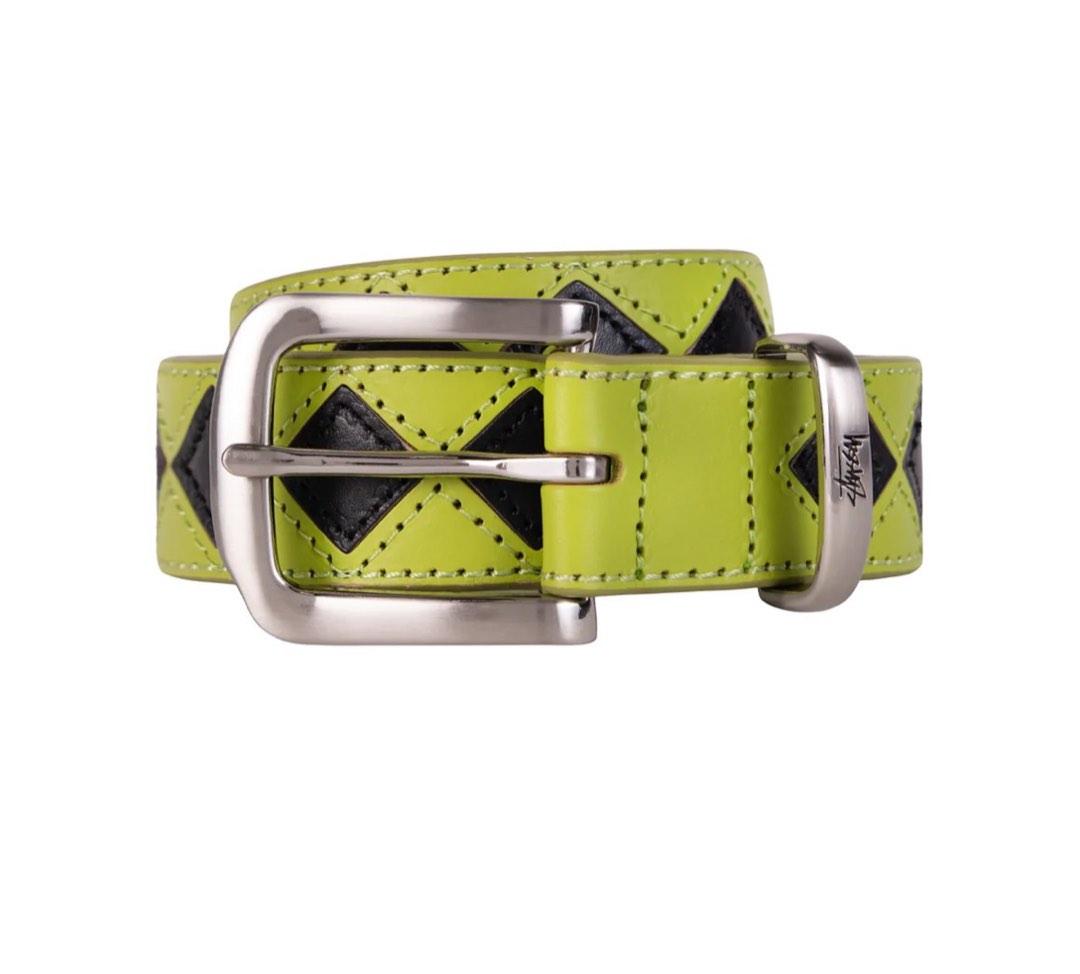 STUSSY ARGYLE STITCH LEATHER BELT, 男裝, 手錶及配件, 腰帶- Carousell