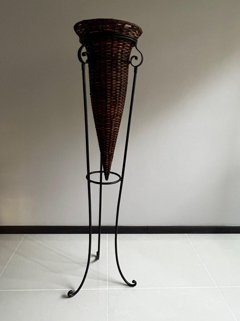 Tall Rattan Flower Vase with TRIPOD STAND, Furniture & Home Living