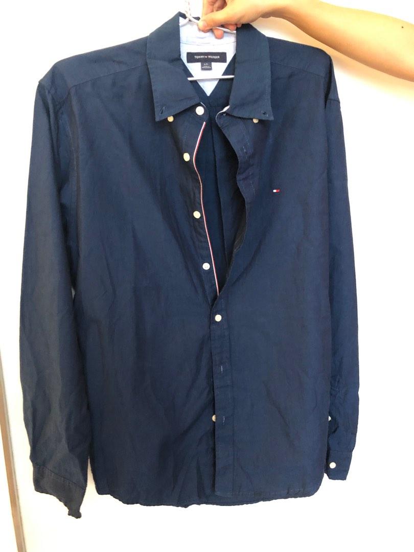 Navy blue tommy hilfiger dress shirt clearance