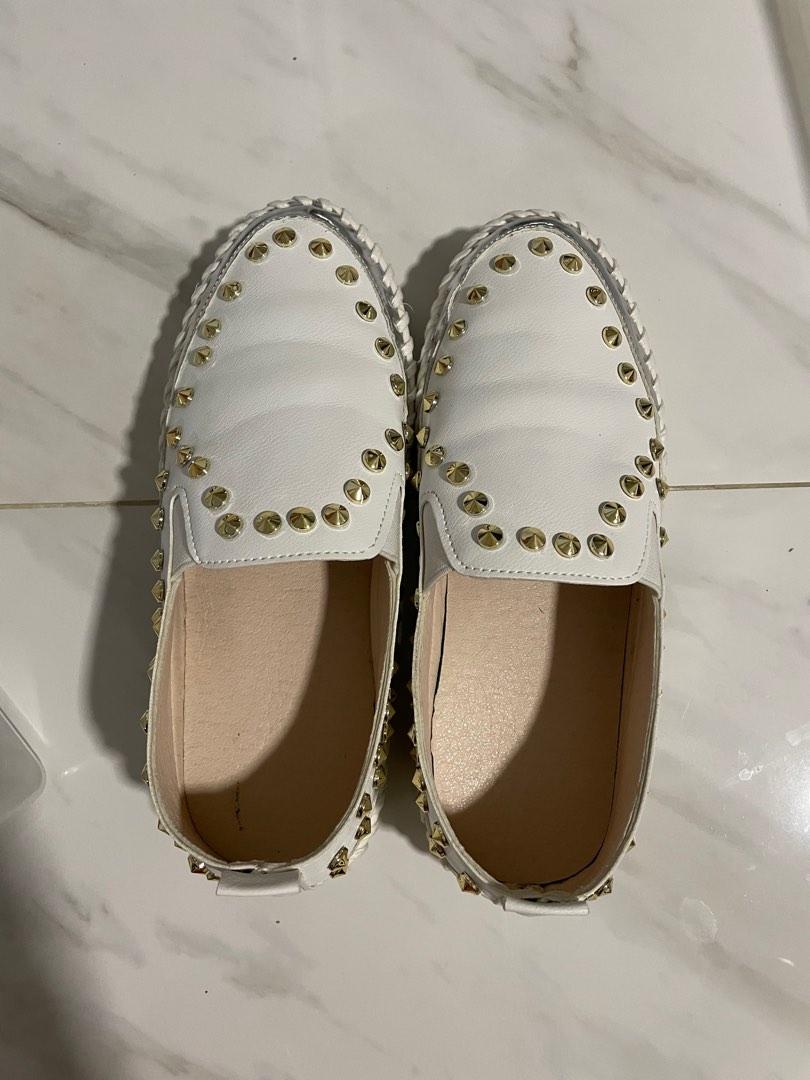 White studded outlet loafers