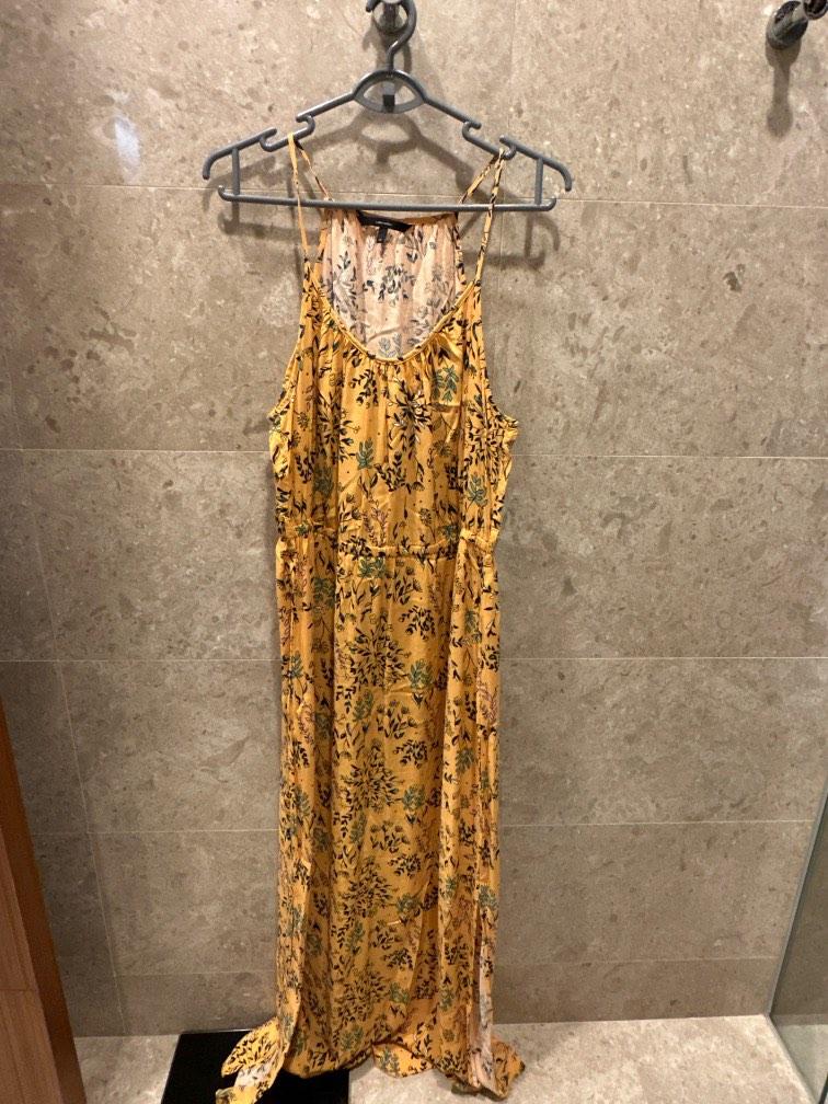 Luxury Yellow Floral Silk Gown Flowing Maxi Dress for Events & Parties