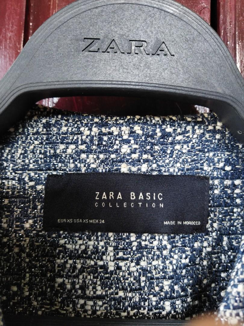 ZARA BASIC TWEED Shiny BLUE WHITE Long Blazer Dress Made In Marocco ...