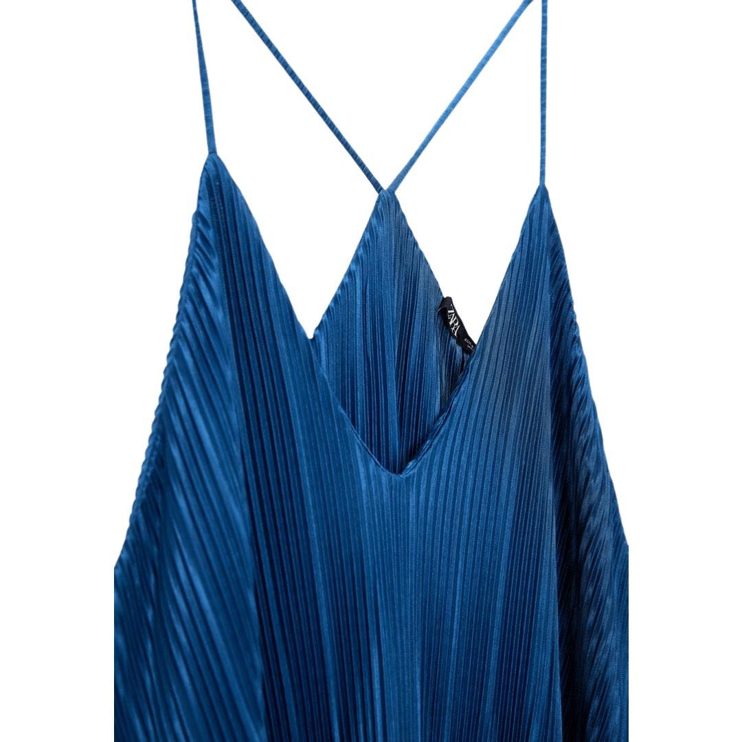 ZARA Blue Pleated Strappy Dress, Women's Fashion, Dresses & Sets, Dresses  on Carousell