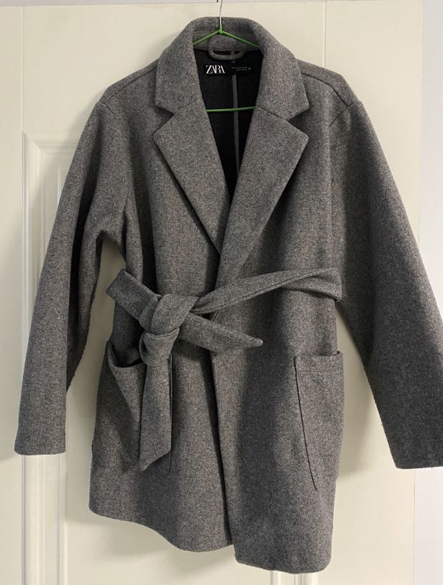 ZARA Grey Wrap Coat Jacket for Autumn Winter Petite Friendly