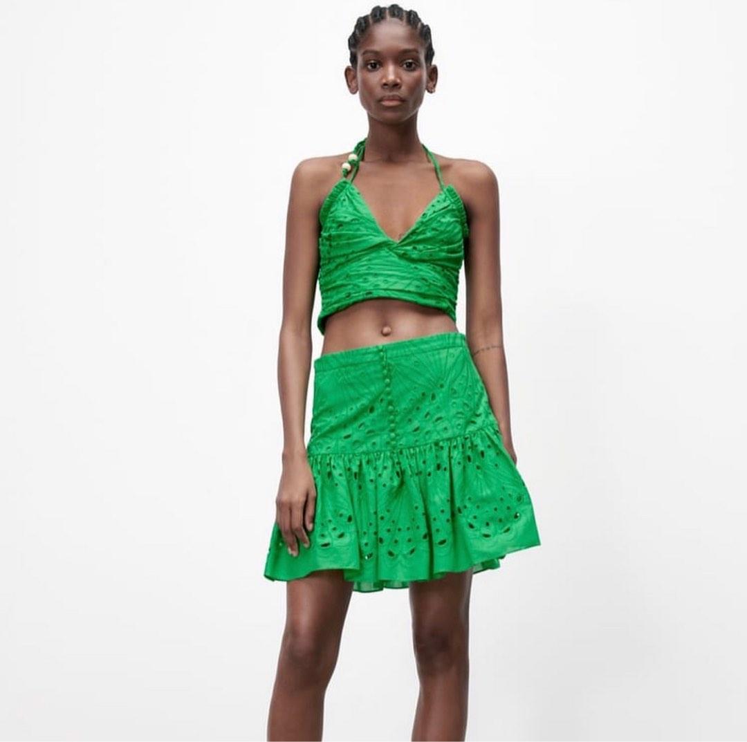 Green skirt outfit zara cheap