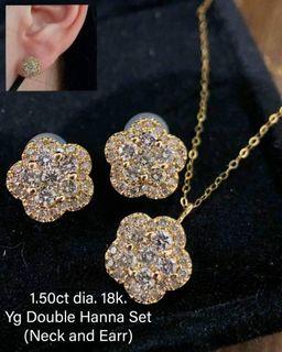 1.50 Carat Natural Diamond in 18K YG/WG Double Hanna Set (Earring & Necklace)