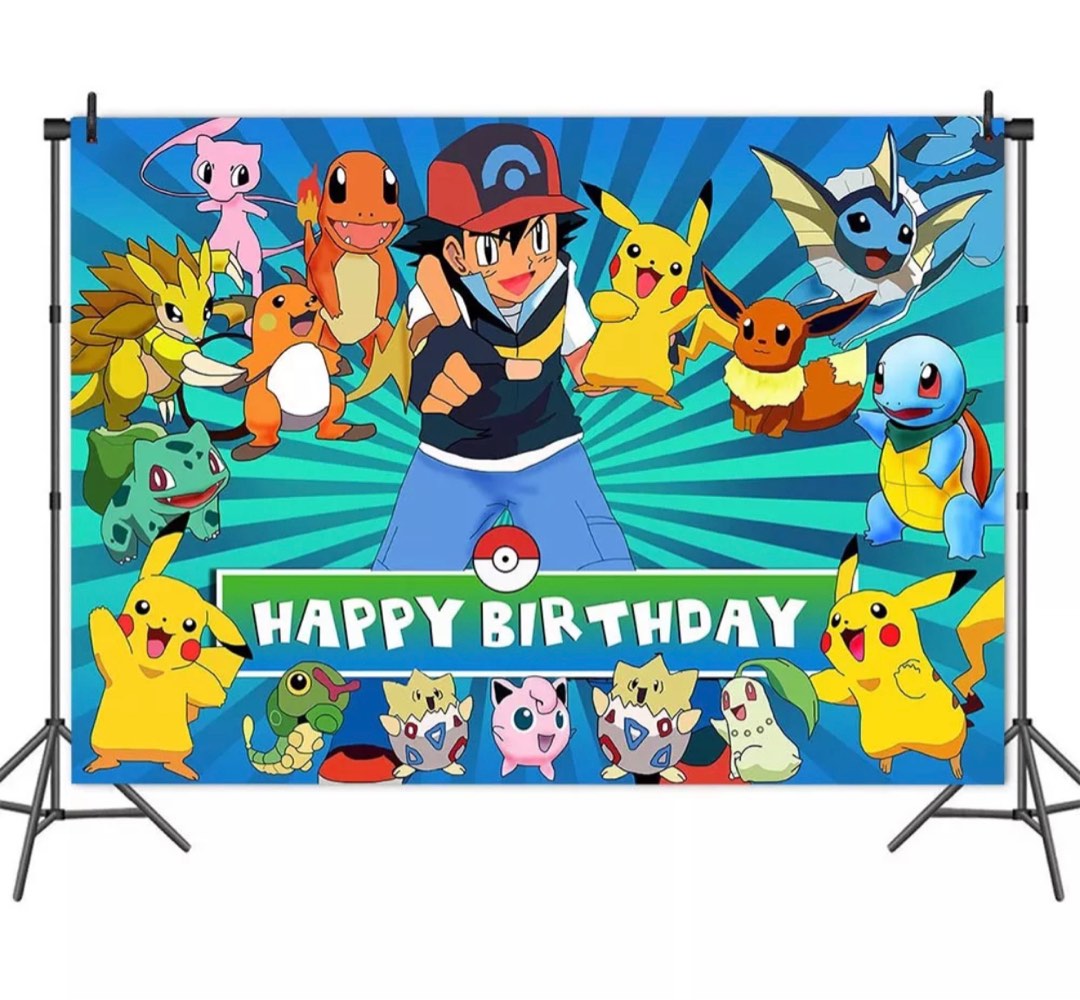 150x100cm Pokemon Happy Birthday Clefairy Chamander Ash Photography