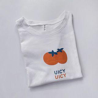 🍊韓系橘子圖案白色短袖上衣 內搭上衣 簡約休閒 春夏女裝 現貨 極新可議價