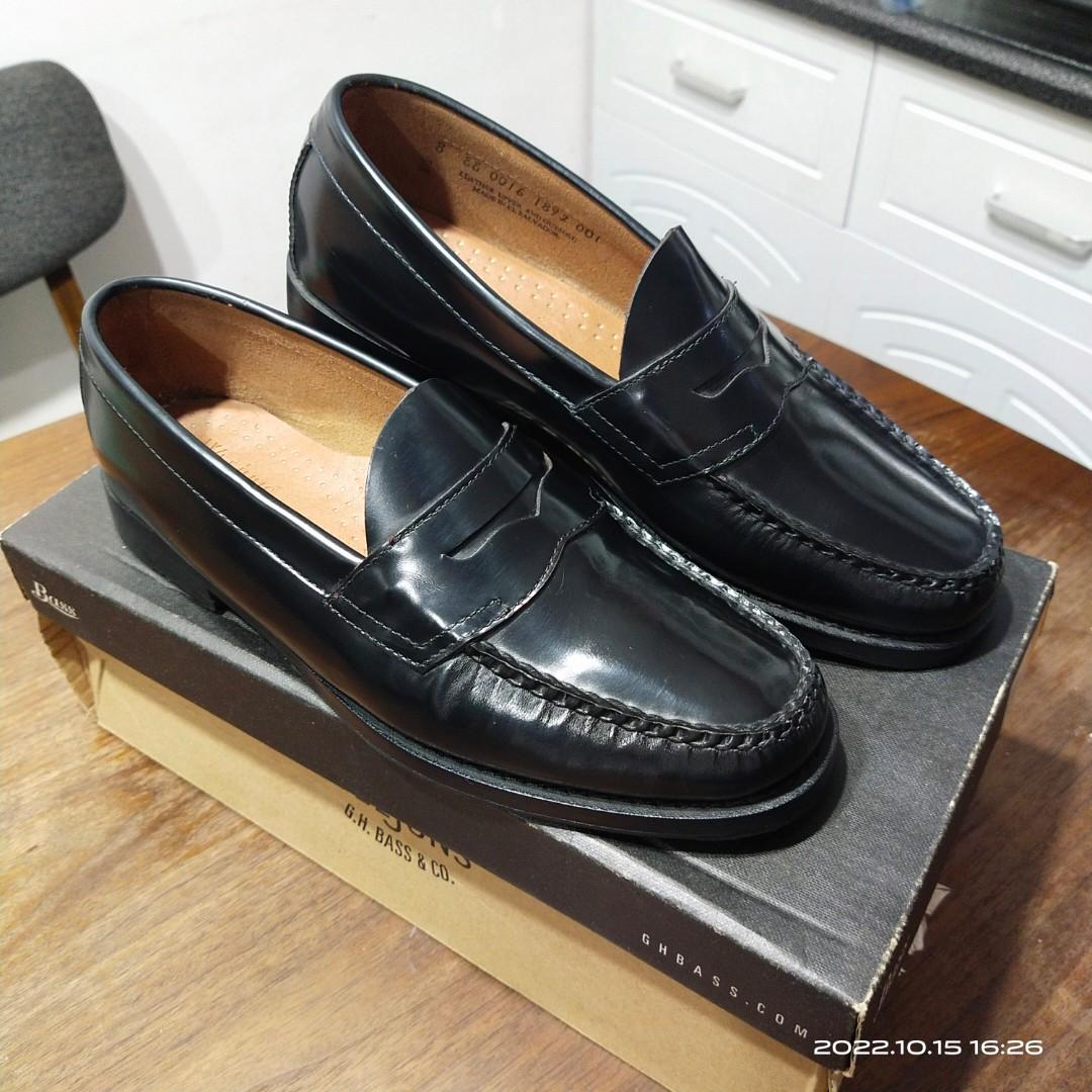 Bass Weejuns Logan Penny Loafers Black Leather Shoes 8EE, Men's Fashion ...