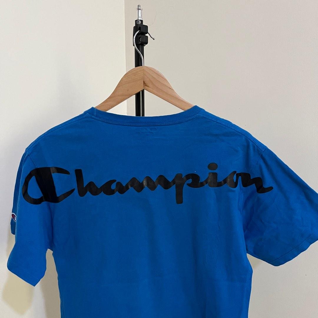 Champion Big Script Back hit Blue Tee Men s Fashion Tops Sets