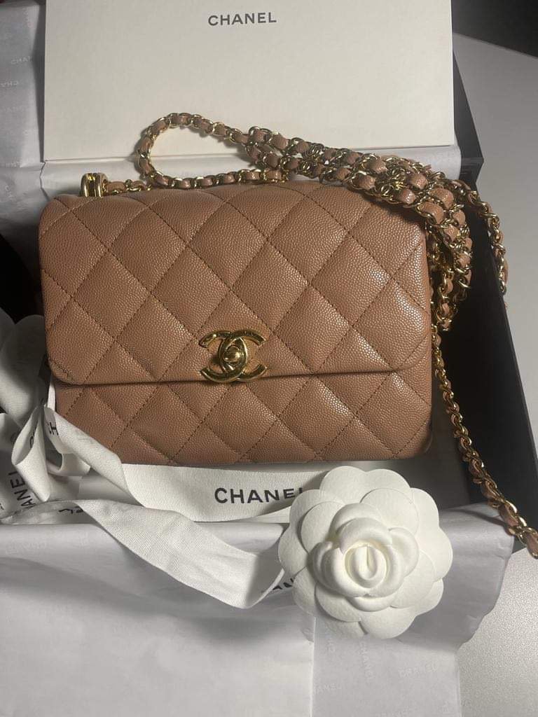 RESERVED*!💗🤎 CHANEL 22K COCO'S FIRST SMALL SIZE DARK BEIGE TAUPE 💗🤎,  Luxury, Bags & Wallets on Carousell