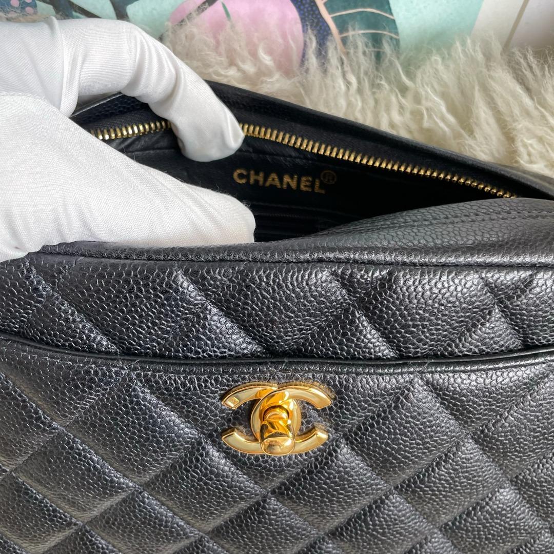 Chanel Vintage Triple CC Backpack in Black Caviar Leather