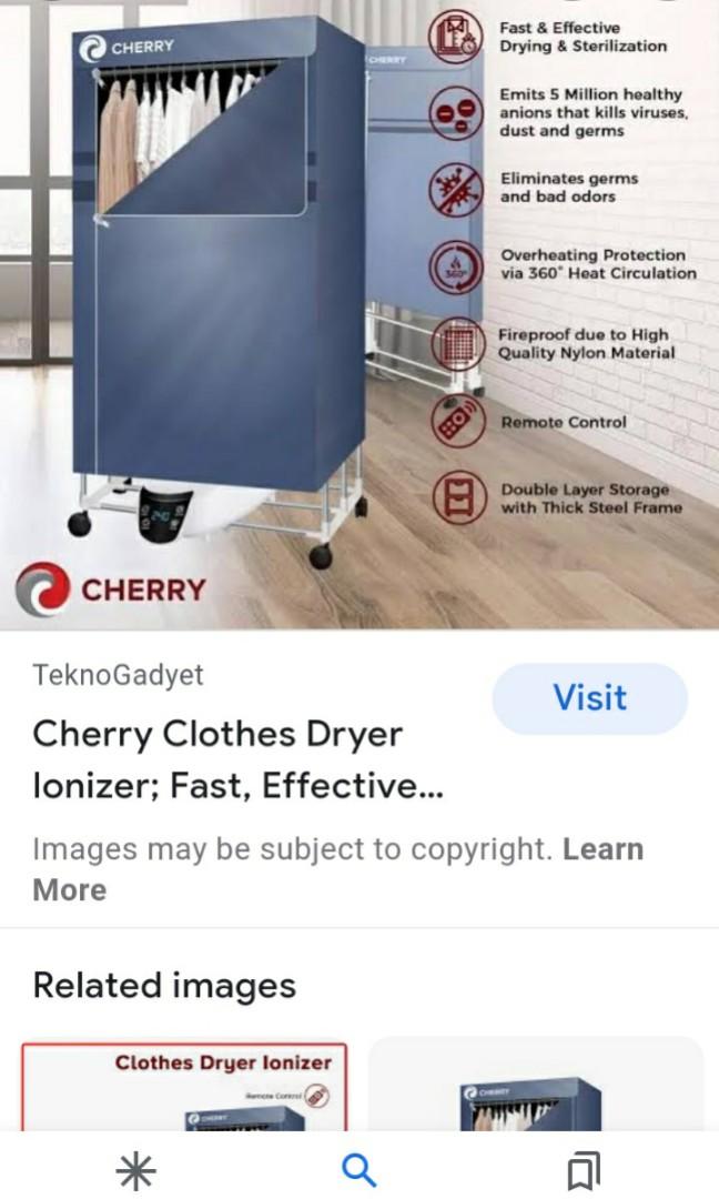 Cherry home clothes drying dryer with ionizer, TV & Home Appliances