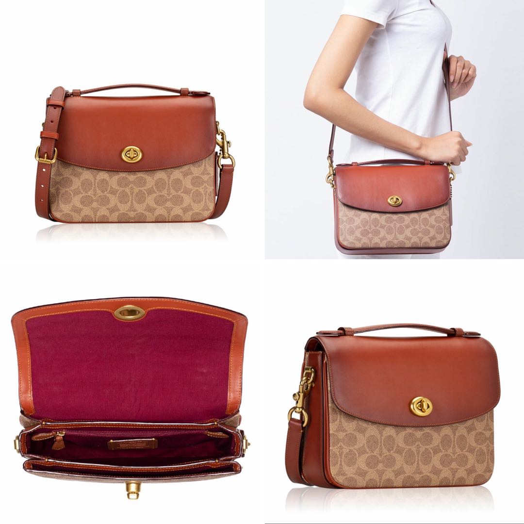 Coach Cassie Signature Crossbody Tan Rust Brass AUTHENTIC, Barang Mewah