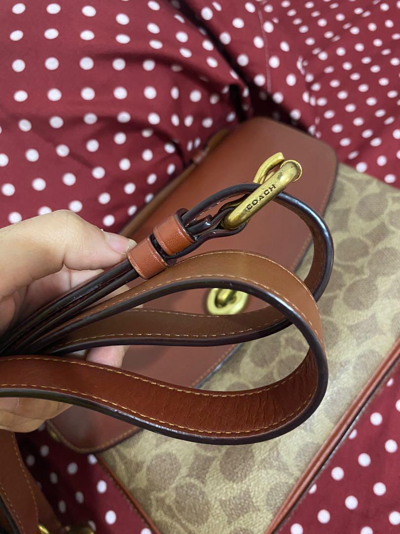 Coach Cassie Signature Crossbody Tan Rust Brass AUTHENTIC, Barang Mewah
