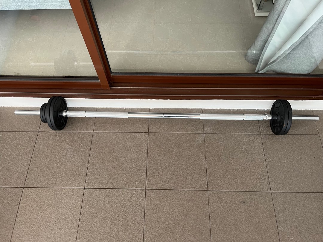 Decathlon barbell 155cm/7.75kg, Sports Equipment, Exercise & Fitness