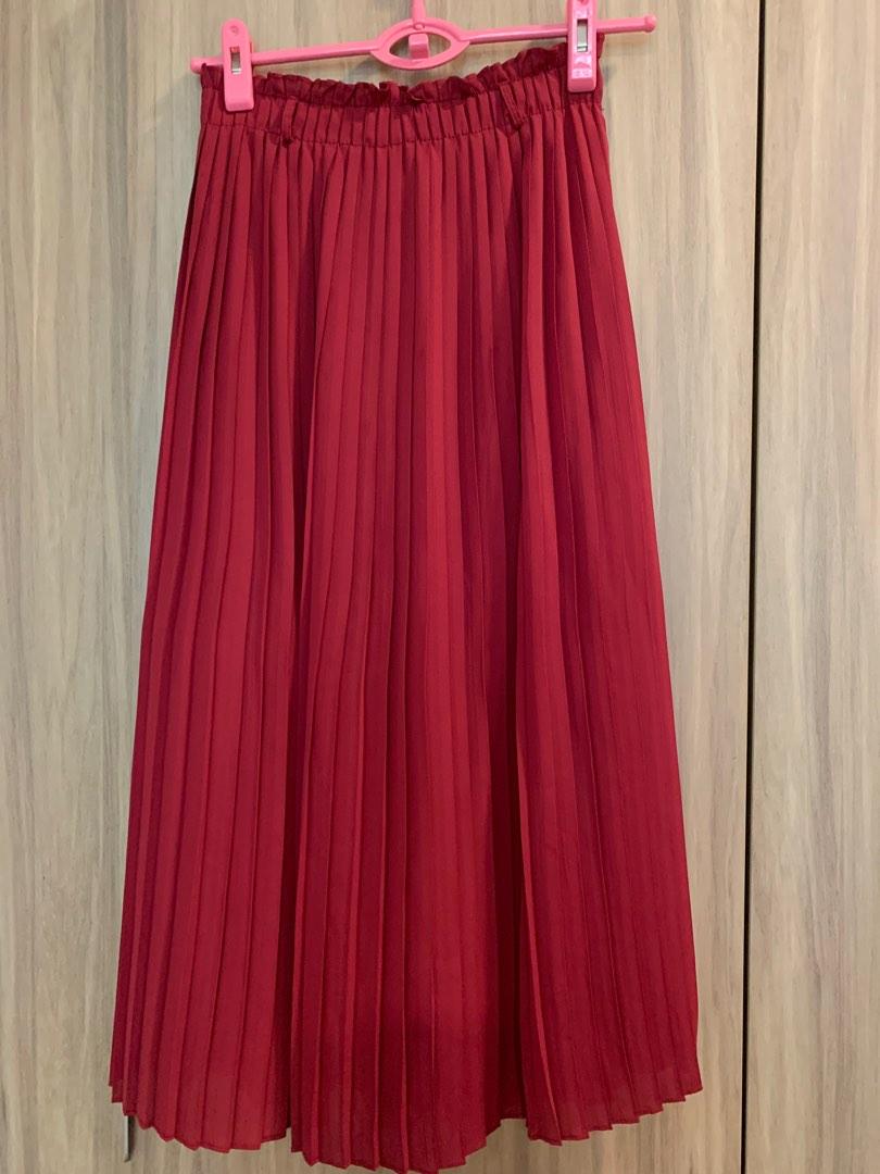 Deep red new arrivals pleated skirt