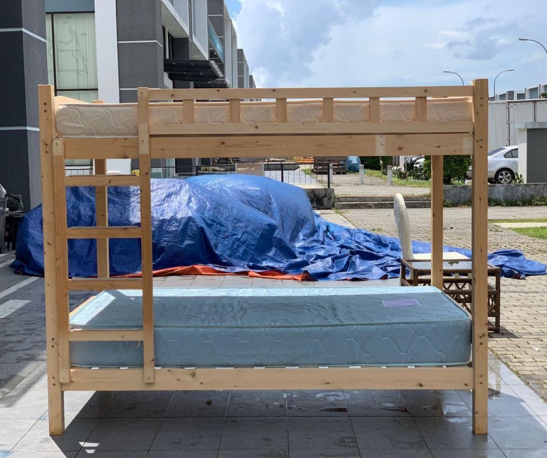 Double decker ikea solid pine wood, Furniture & Home Living, Furniture