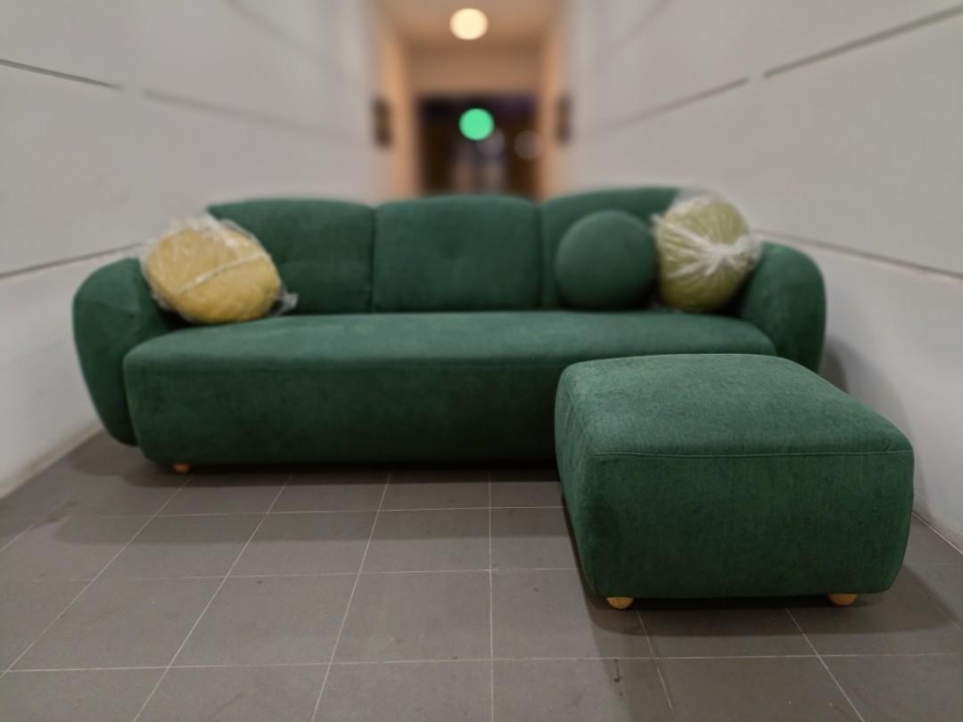 GARTON 3 Seater Sofa with Ottoman in JADE GREEN FABRIC, Furniture