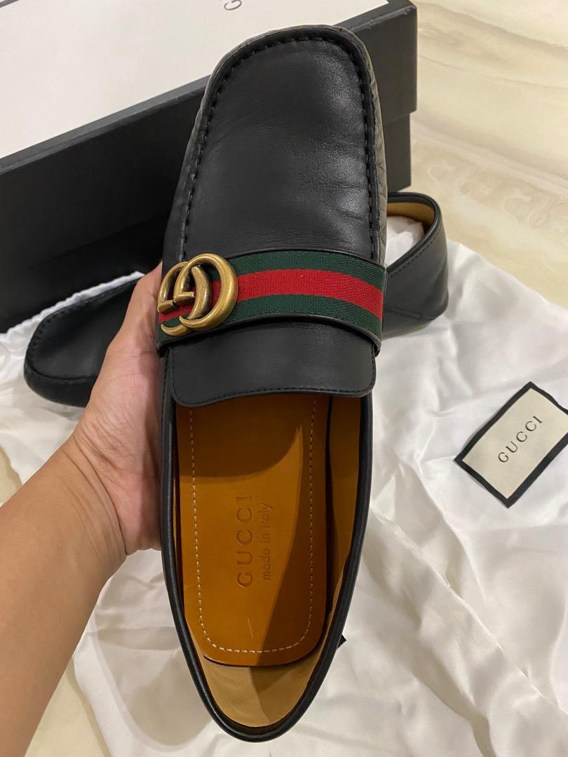 Gucci leather driver with web outlet brown