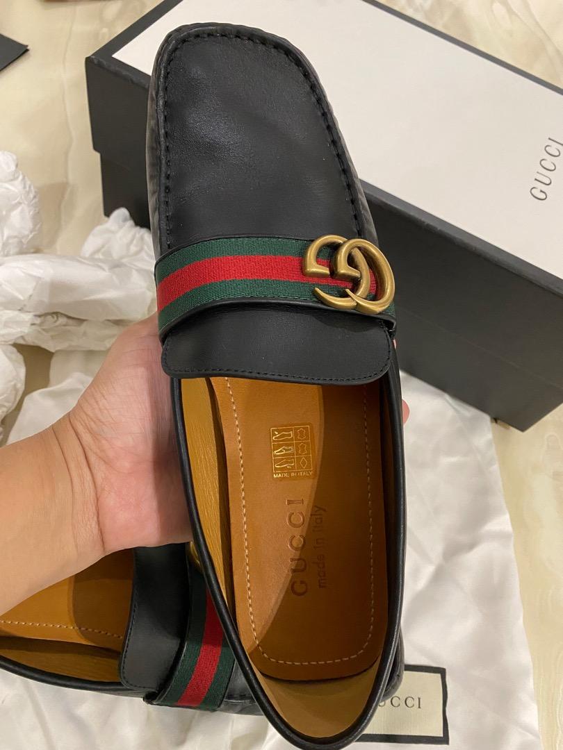 Gucci leather driver with web outlet brown