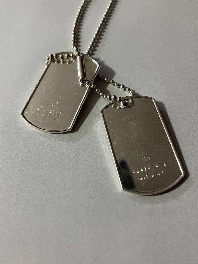 Gucci silver dog tag pendant 60cm