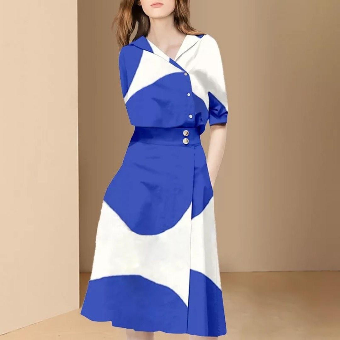 Half Sleeve Shirt High Waist A Line Midi Skirt 2 Piece Set
