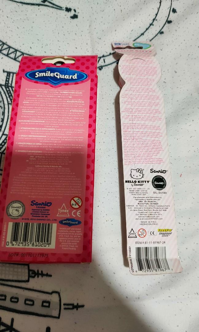 Official Hello Kitty toothbrush (Category: Oral Care) located in Paranaque City. Submitted by inkling19 (Listing ID 1191039832, Image 2). Description: The left box is in good condition but the right box is dented and the toothbrush from the right side might not work/timer You may use this for brushing your teeth (Make sure you clean it very thoroughly because of the dust) but I highly encourage purchasing this as a collectible How I got this? I g