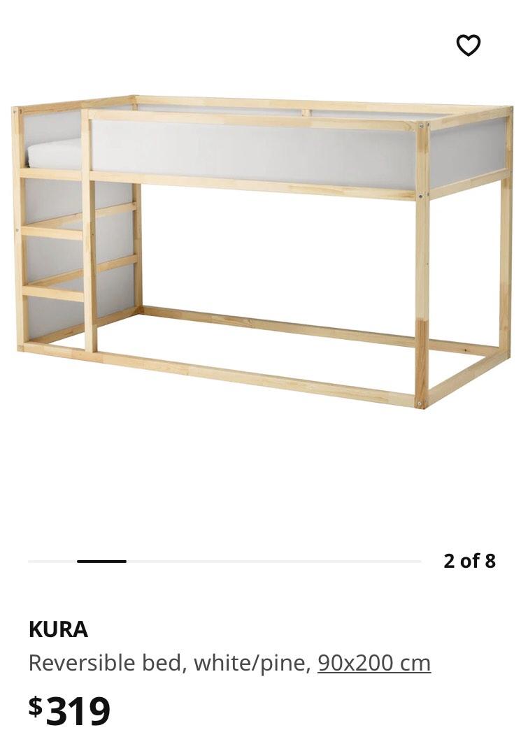 IKEA KURA Reversible bunk bed with mattress, Furniture & Home Living