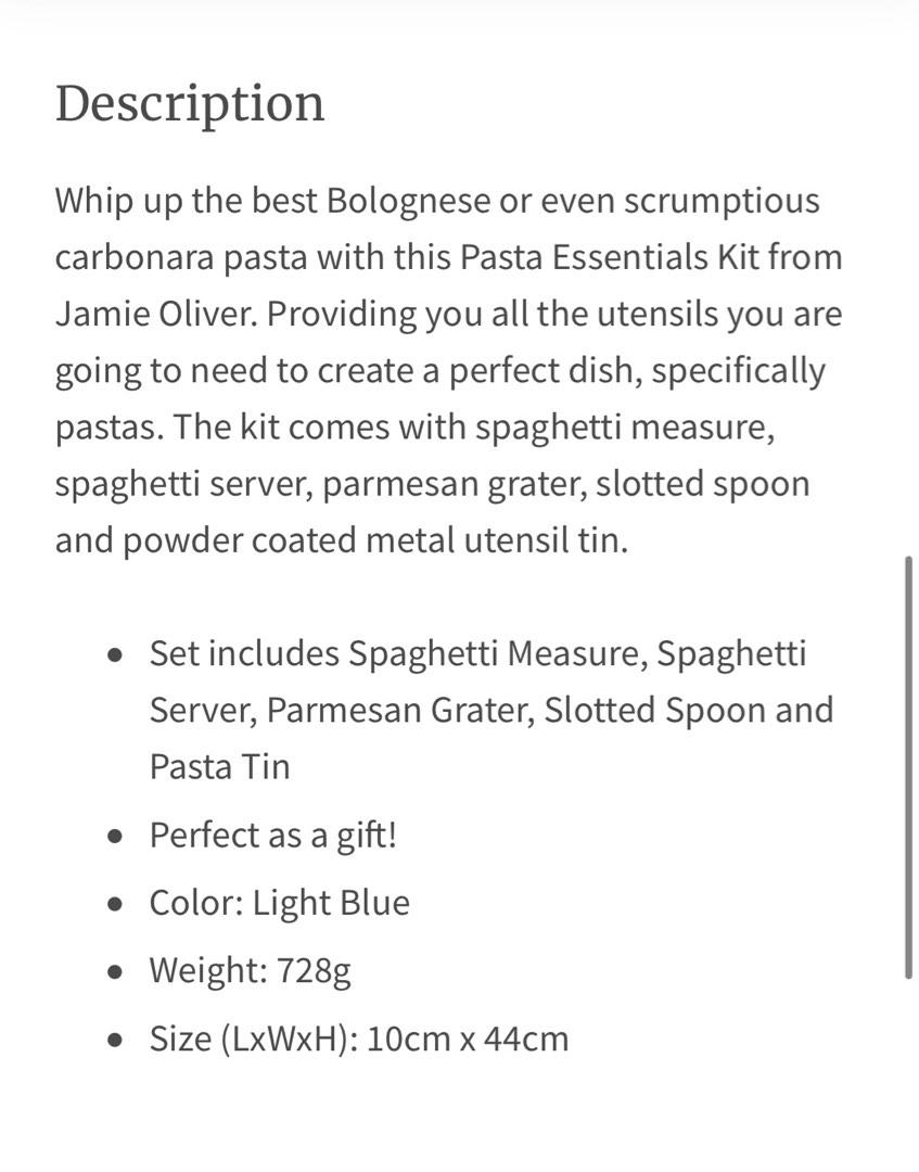 Jamie Oliver Pasta Essentials Set, Furniture & Home Living, Kitchenware