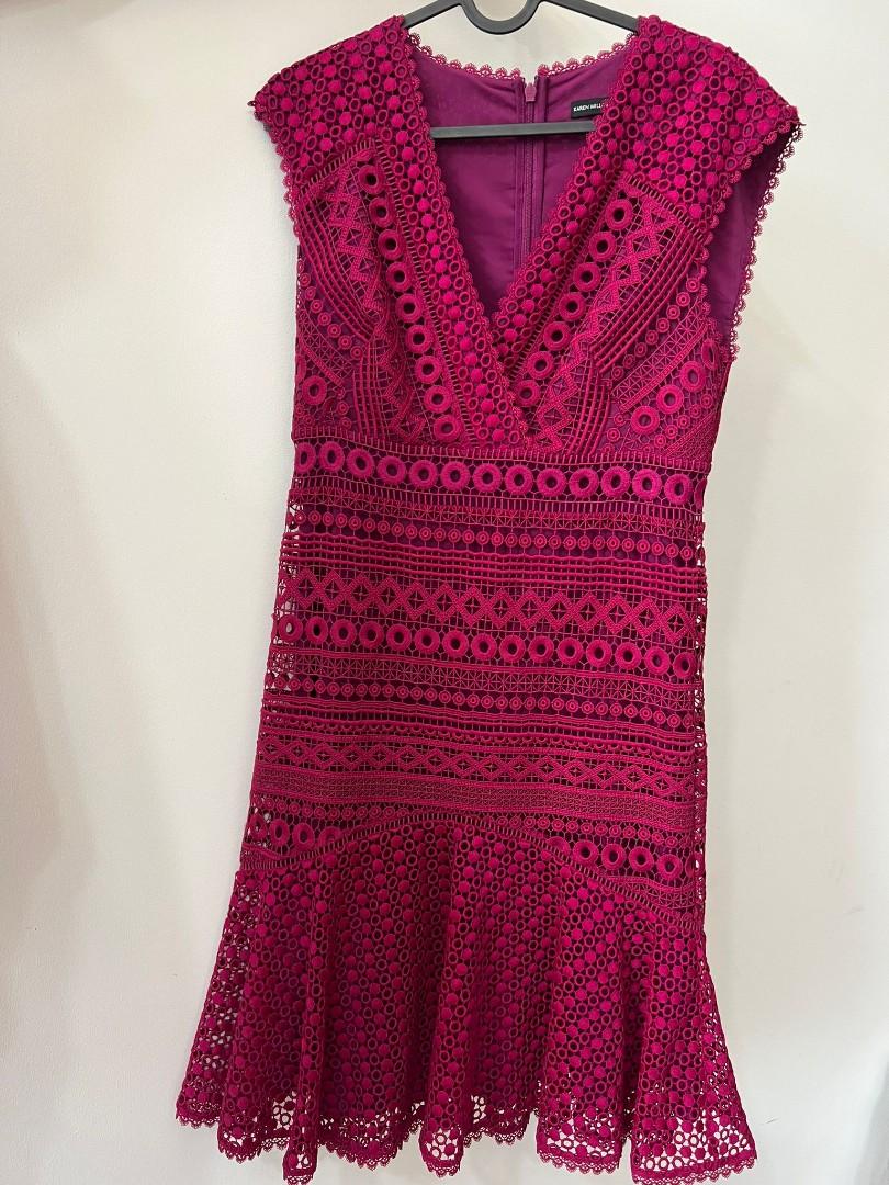 Karen nillen fuchsia pink lace dress Women s Fashion Dresses