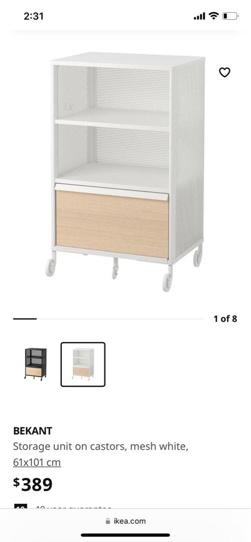 Like new IKEA Bekant bookshelf on wheels, Furniture & Home Living, Furniture, Shelves