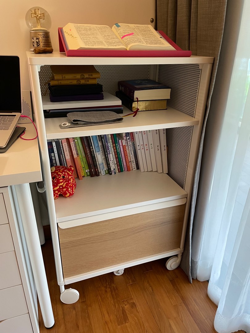 Like new IKEA Bekant bookshelf on wheels, Furniture & Home Living, Furniture, Shelves