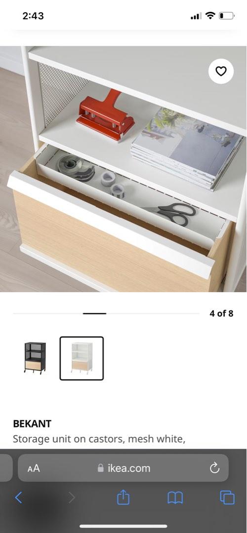 Like new IKEA Bekant bookshelf on wheels, Furniture & Home Living, Furniture, Shelves