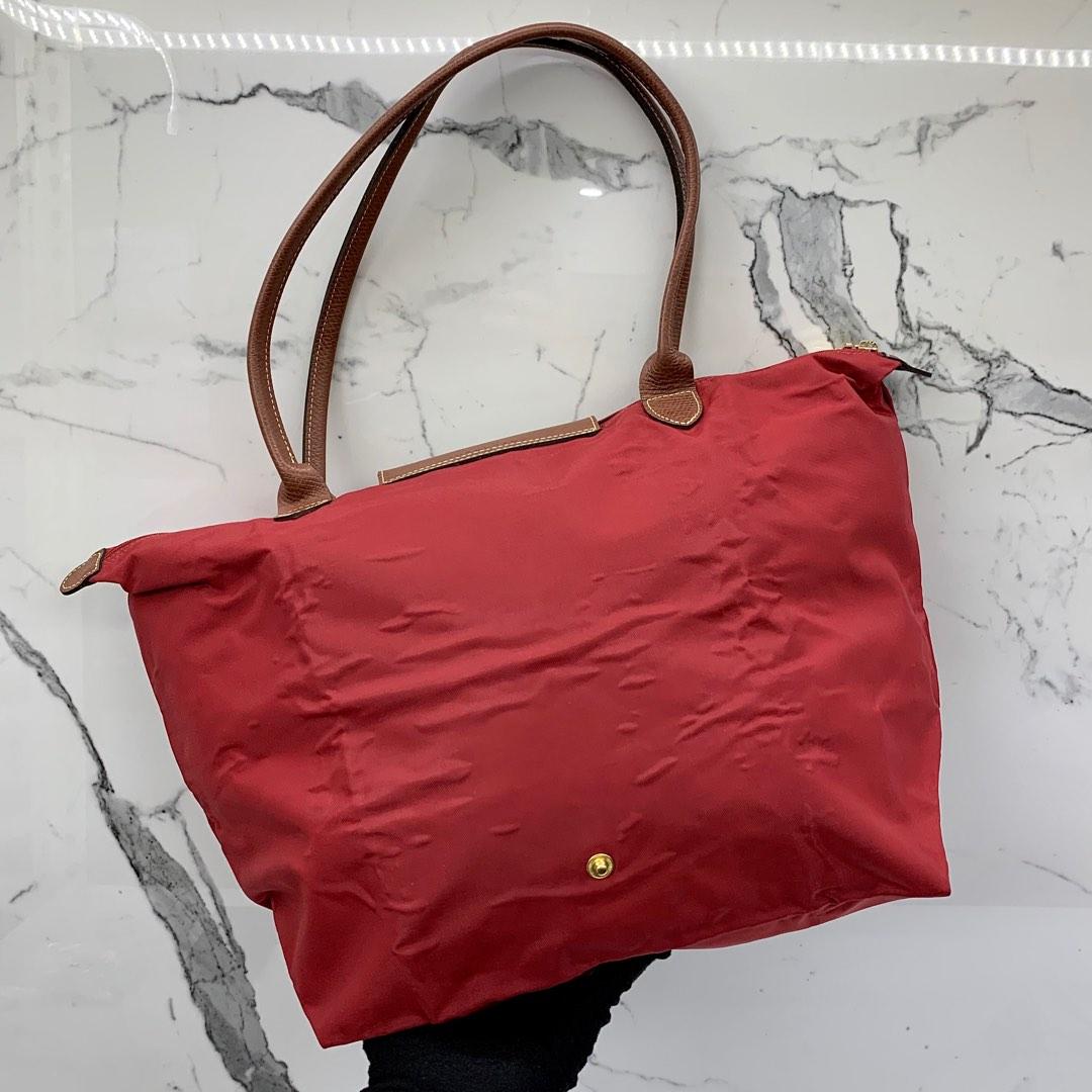 Red nylon tote bag top