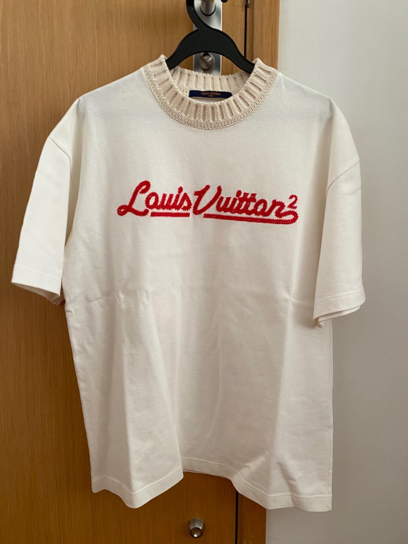 LOUIS VUITTON EMBROIDERED MOCKNECK WHITE T-SHIRT
