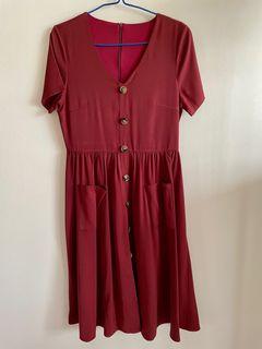 Maroon Dress with functional pockets