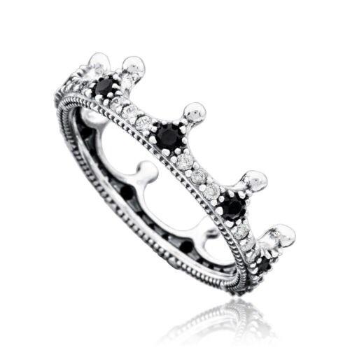 Pandora authentic Sales Enchanted Crown Ring with Black Crystal