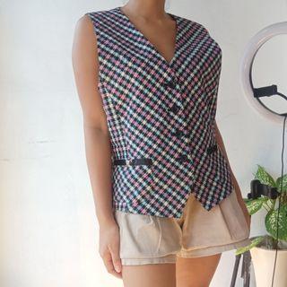 Pink, Blue and White Checkered Waistcoat Vest