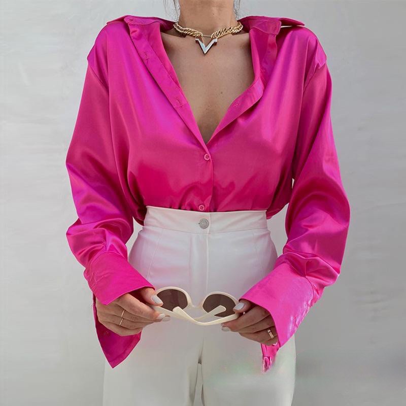 Pink Satin Shirt, Women's Fashion, Tops, Shirts on Carousell