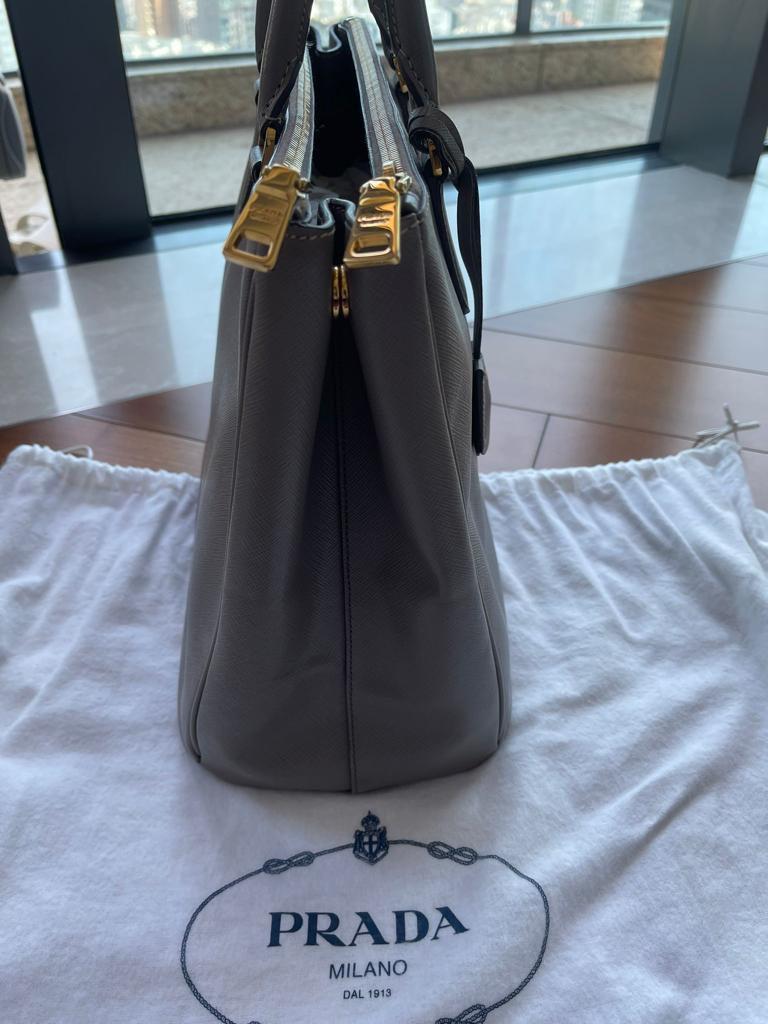 Slate Gray Medium Prada Galleria Saffiano Leather Bag