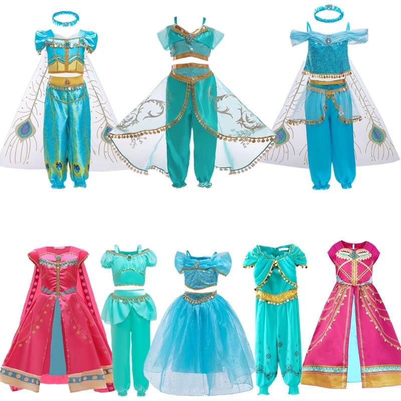 Girls Aladdin Cosplay Costume Womens Halloween Dress For Princess Jasmine  Outfit