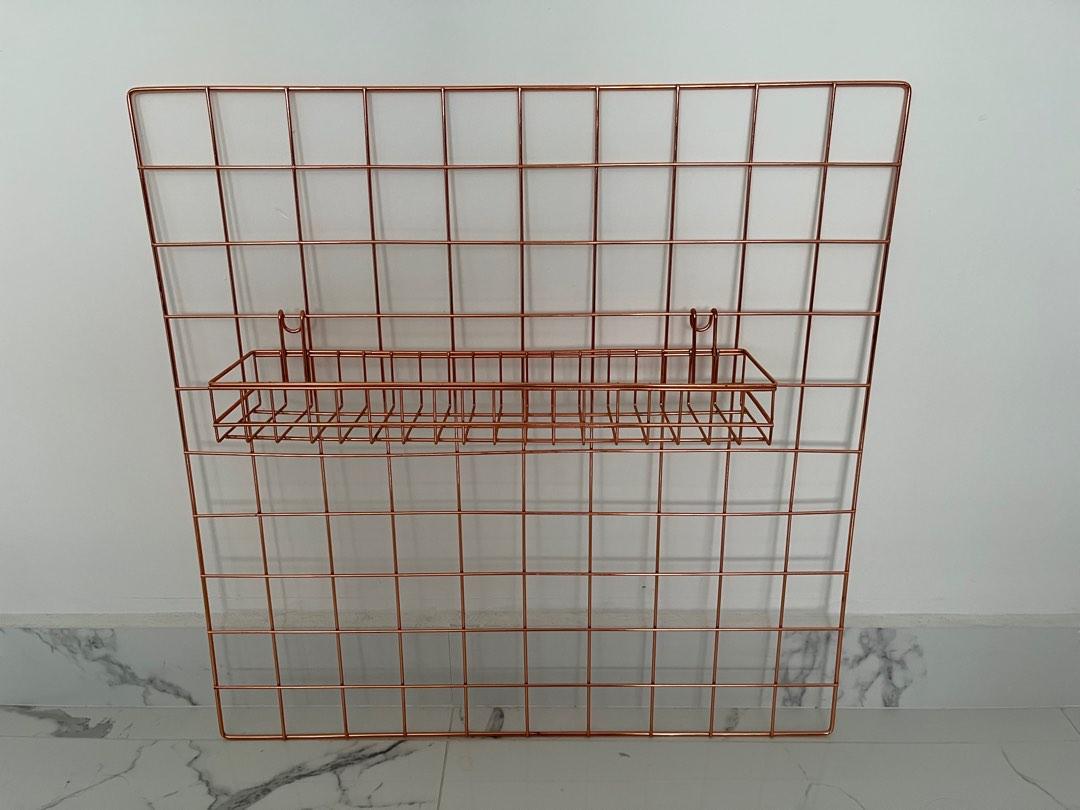 Rose Gold metal grid photo wall mesh grid board with basket, Furniture