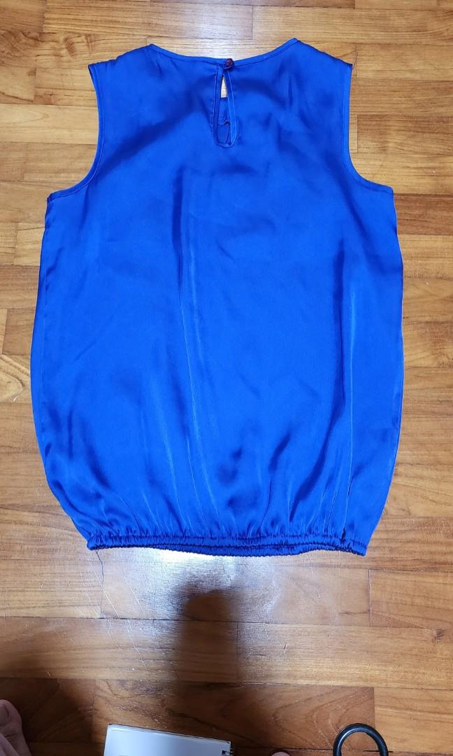beautiful royal blue satin blouse with sequin collar